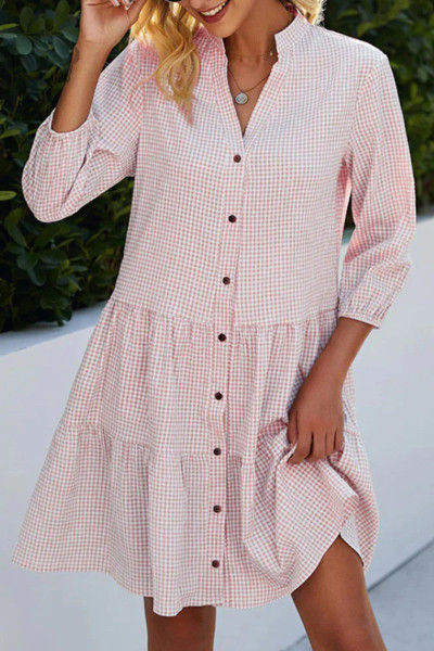 Casual Plaid Printing Mandarin Collar A Line Dresses