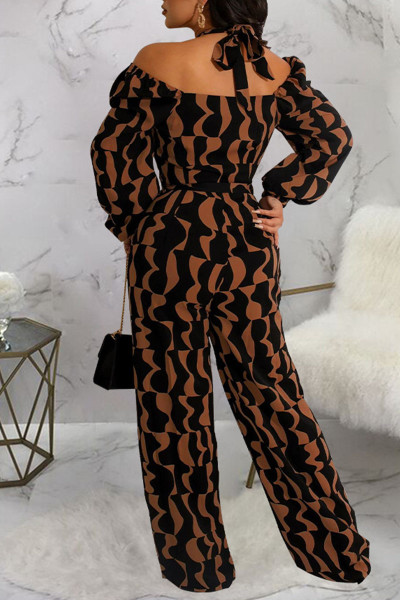 Casual Print Patchwork Halter Jumpsuits