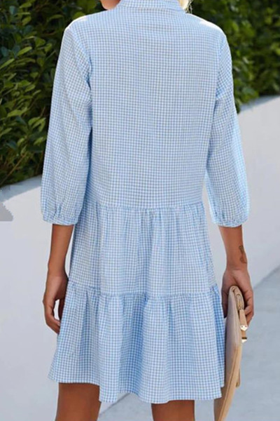 Casual Plaid Printing Mandarin Collar A Line Dresses