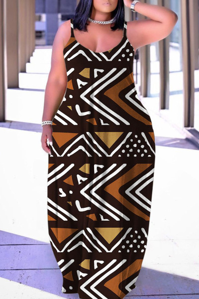 Sexy Casual Print Backless Spaghetti Strap Long Dress Dresses