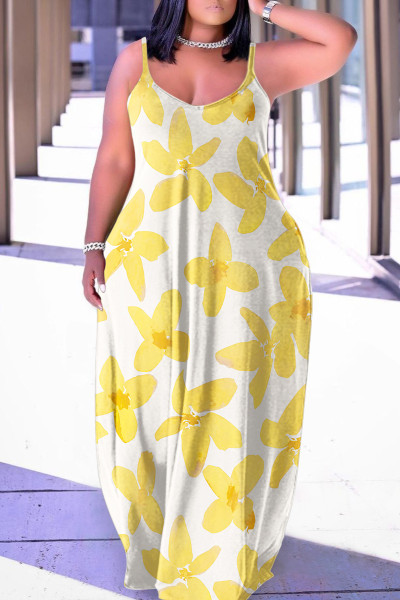 Sexy Casual Print Backless Spaghetti Strap Long Dress Dresses