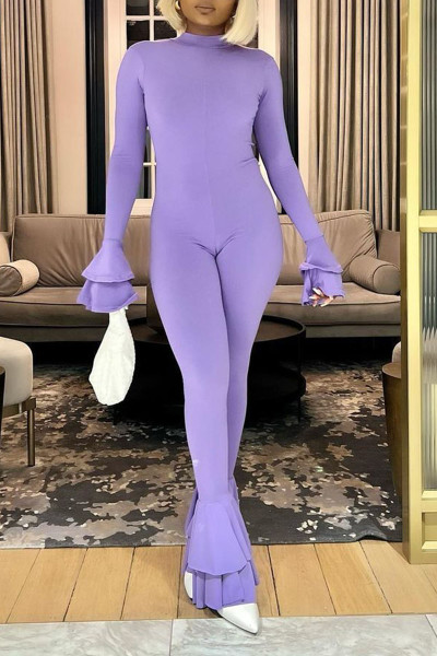 Sexy Solid Patchwork Backless O Neck Regular Jumpsuits