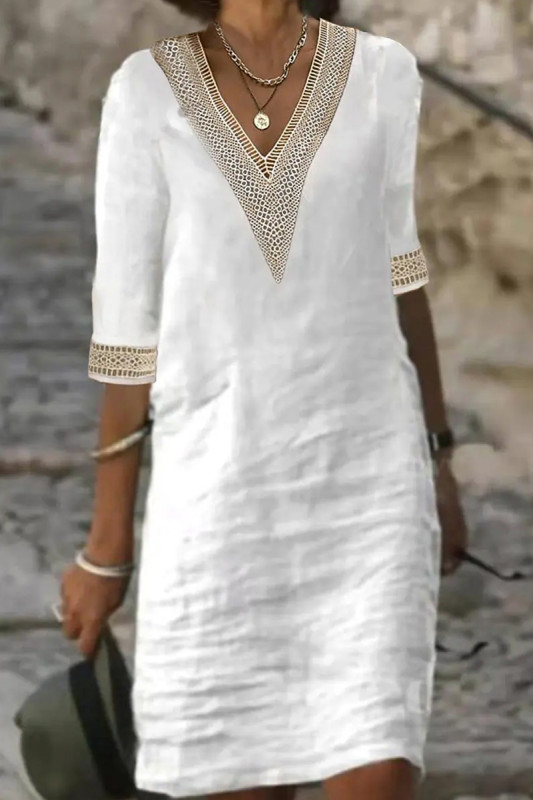 Casual Solid Patchwork V Neck A Line Dresses