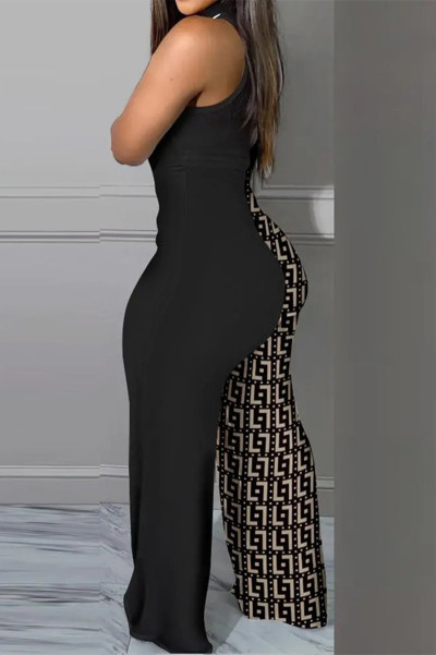 Sexy Plaid Print Patchwork Printing O Neck Regular Jumpsuits