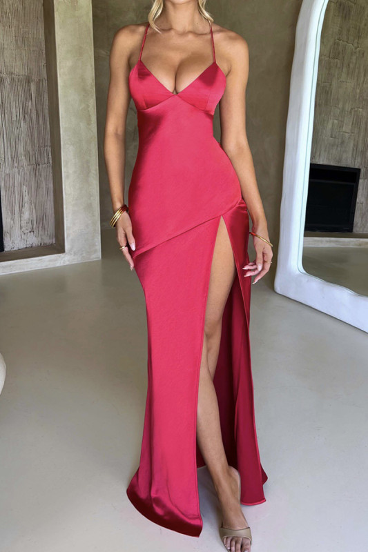 Sexy Party Solid Slit V Neck Sling Dress Dresses