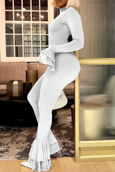 Sexy Solid Patchwork Backless O Neck Regular Jumpsuits