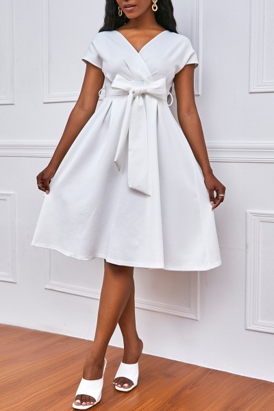 Casual Solid Patchwork V Neck A Line Dresses