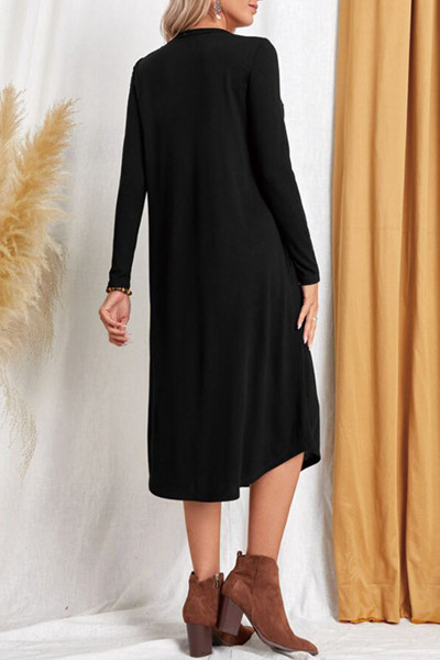 Casual Simplicity Solid Pocket O Neck Long Sleeve Dresses