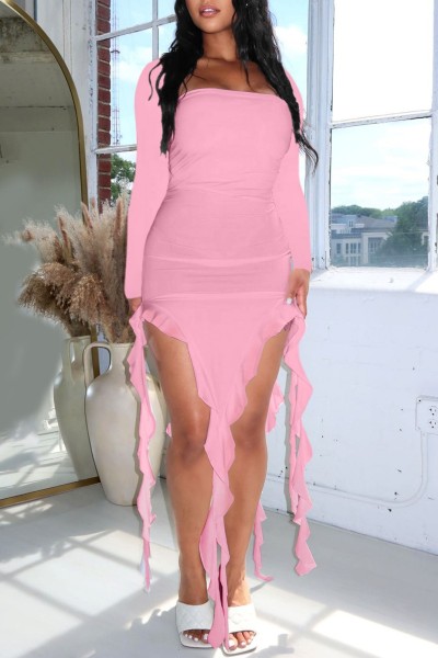 Casual Solid Asymmetrical Square Collar Long Sleeve Dresses