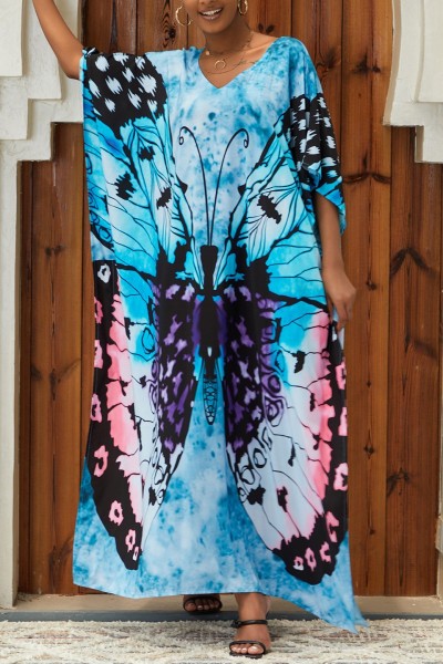 Casual Print Slit V Neck Long Dress Dresses