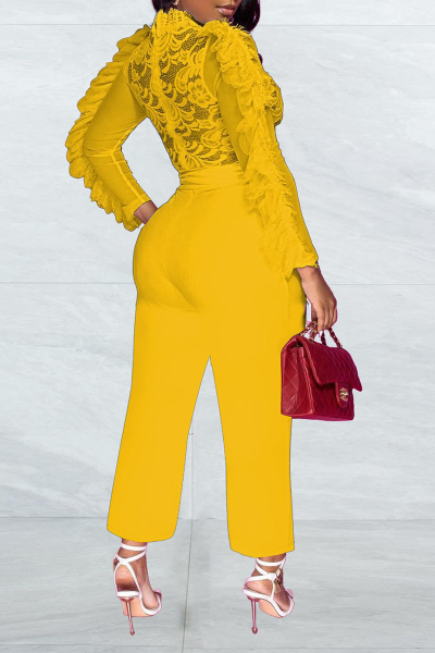 Sexy Solid Lace O Neck Regular Jumpsuits