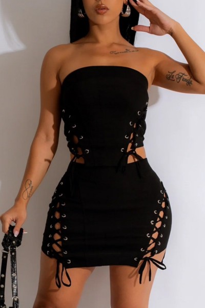 Sexy Casual Solid Frenulum Backless Strapless Sleeveless Two Pieces