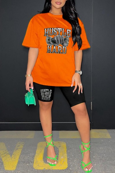 Casual Print Basic O Neck Short Sleeve Two Pieces