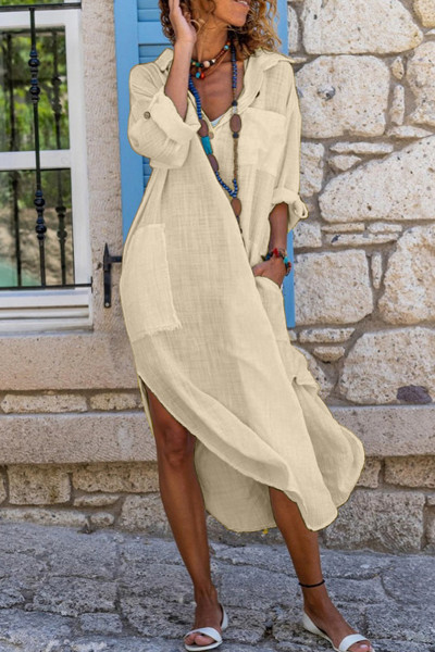 Casual Solid Patchwork Turndown Collar Shirt Dress Dresses