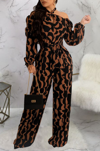 Casual Print Patchwork Halter Jumpsuits