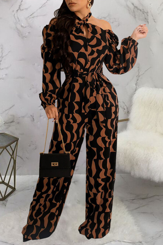 Casual Print Patchwork Halter Jumpsuits