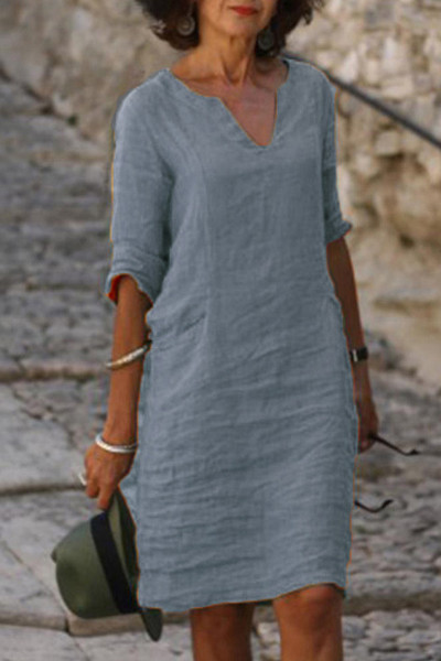 Casual Solid Basic V Neck A Line Dresses