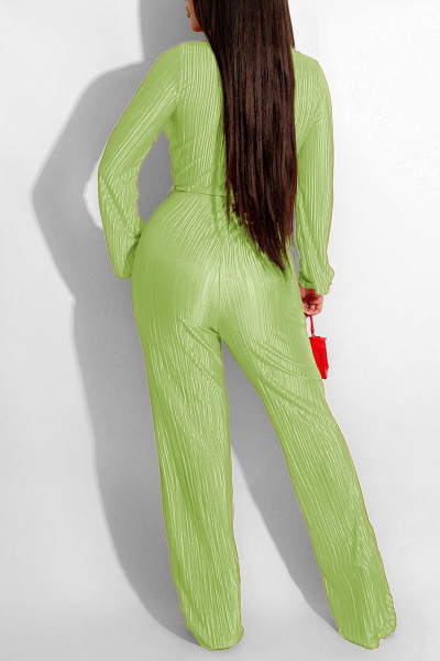 Sexy Solid Patchwork Fold V Neck Straight Jumpsuits