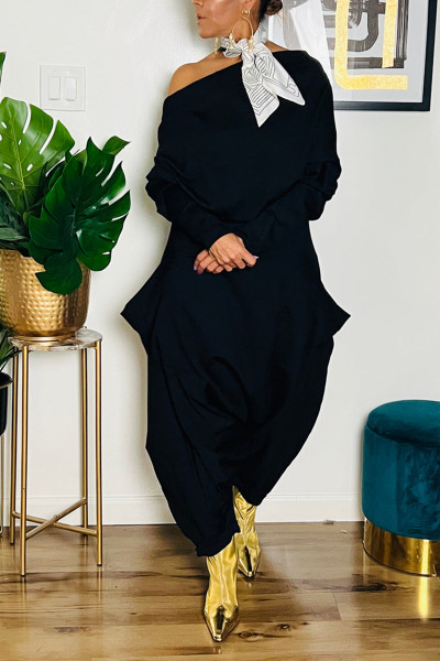 Sexy Street Solid Pocket Asymmetrical Oblique Collar Harlan Jumpsuits