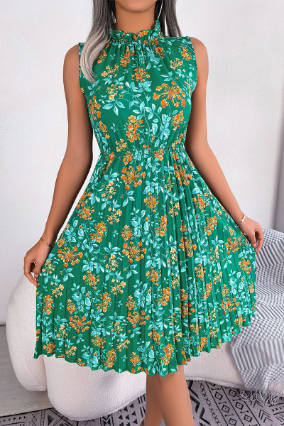 Sweet Elegant Floral Stringy Selvedge Half A Turtleneck Pleated Dresses