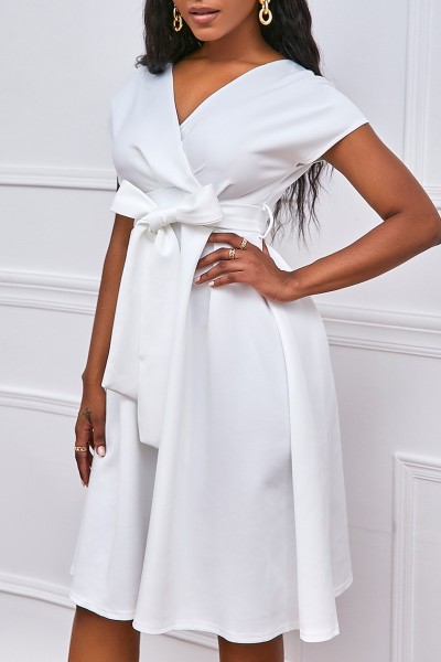 Casual Solid Patchwork V Neck A Line Dresses