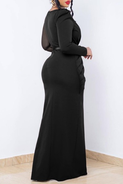 Casual Solid Patchwork Slit O Neck Long Dress Dresses
