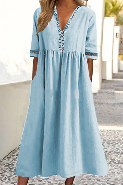 Casual Solid V Neck Waist Skirt Dresses