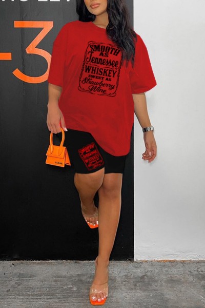 Casual Letter Print Basic O Neck Short Sleeve Two Pieces