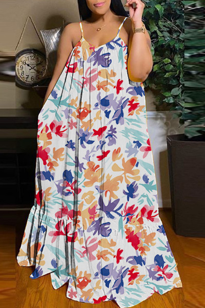 Sexy Casual Print Backless Spaghetti Strap Long Dress Dresses