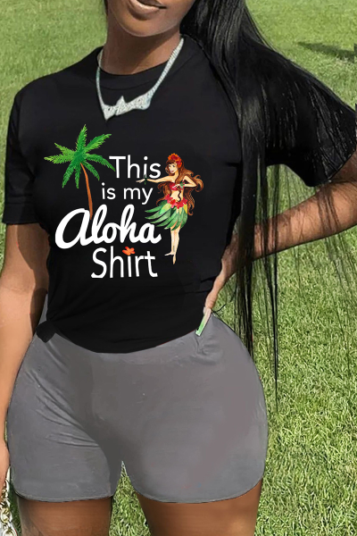 Street Print Patchwork O Neck Short Sleeve Two Pieces
