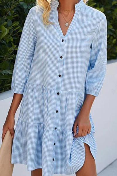 Casual Plaid Printing Mandarin Collar A Line Dresses