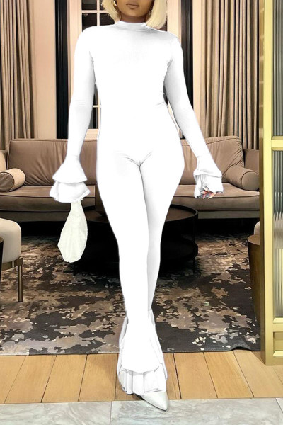 Sexy Solid Patchwork Backless O Neck Regular Jumpsuits
