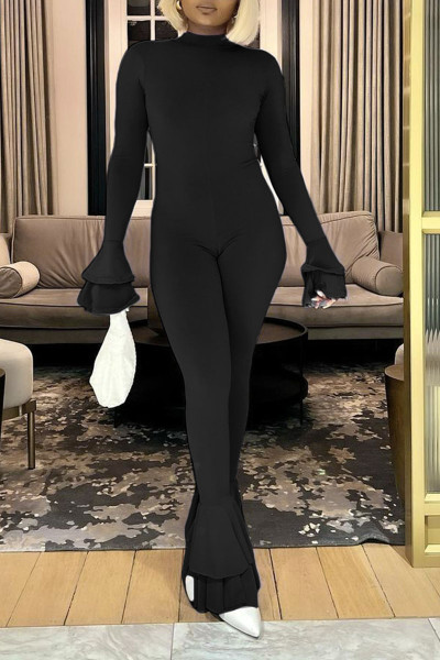 Sexy Solid Patchwork Backless O Neck Regular Jumpsuits