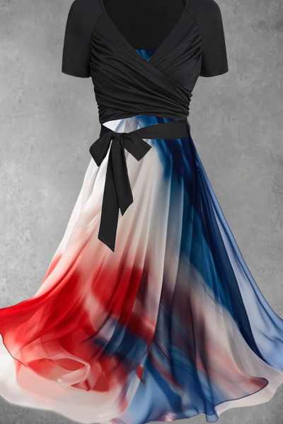 Women's American Flag Red White Blue Art Design Two Piece Dress