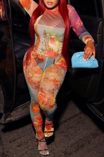 Casual Print Basic O Neck Two Pieces