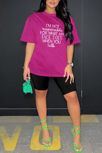 Casual Letter Print Basic O Neck Short Sleeve Two Pieces