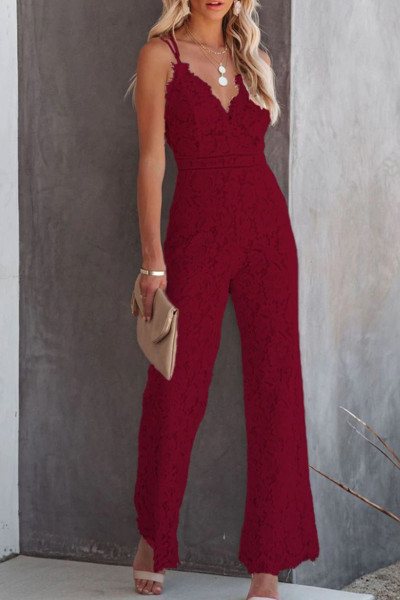 Sexy Solid Patchwork Spaghetti Strap Straight Jumpsuits