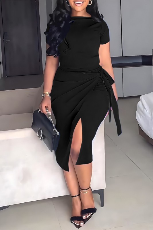 Casual Solid Frenulum O Neck Short Sleeve Two Pieces