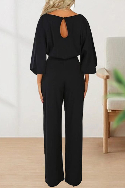 Casual Solid With Belt Solid Color O Neck Straight Jumpsuits