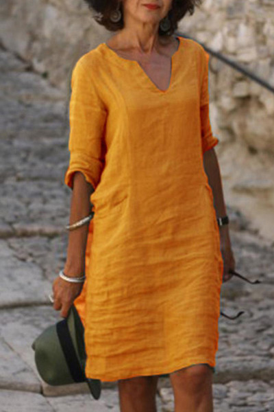 Casual Solid Basic V Neck A Line Dresses