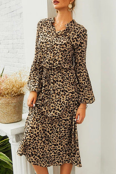 Elegant Leopard Patchwork A Line Dresses