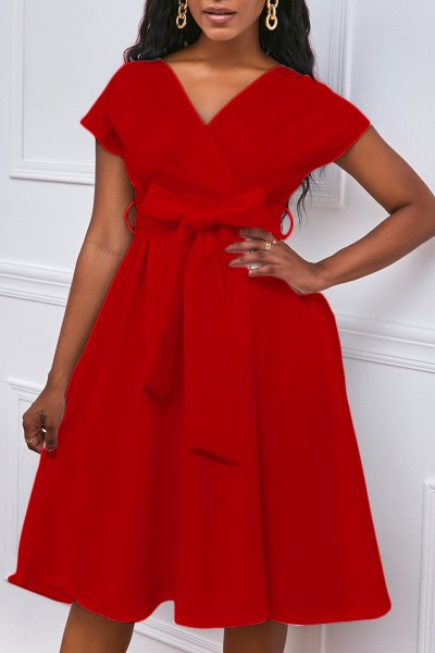 Casual Solid Patchwork V Neck A Line Dresses