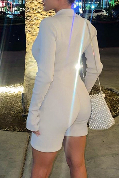 Sexy Solid Hollowed Out Turndown Collar Skinny Rompers