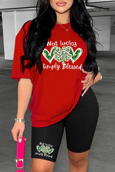 Casual Print Basic O Neck Short Sleeve Two Pieces