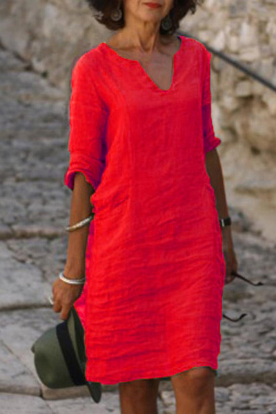 Casual Solid Basic V Neck A Line Dresses