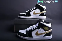 Jordan 1 Mid Patent Black White Gold 852542-007