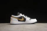 Jordan 1 Low White Black Metallic Gold Swoosh 553558-172