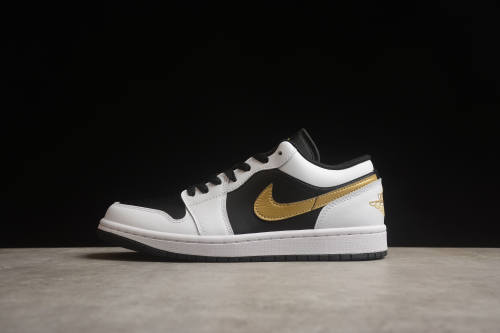 Jordan 1 Low White Black Metallic Gold Swoosh 553558-172