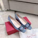 Roger Vivier Belle Vivier Stone Buckle Pumps in Suede