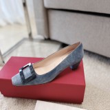 Roger Vivier Belle Vivier Stone Buckle Pumps in Suede
